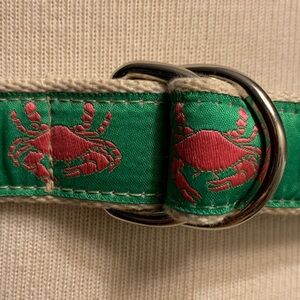 PINK CRAB ON GREEN RIBBON PREPPY CANVAS BELT,THE BELTED COW YARMOUTH MAINE